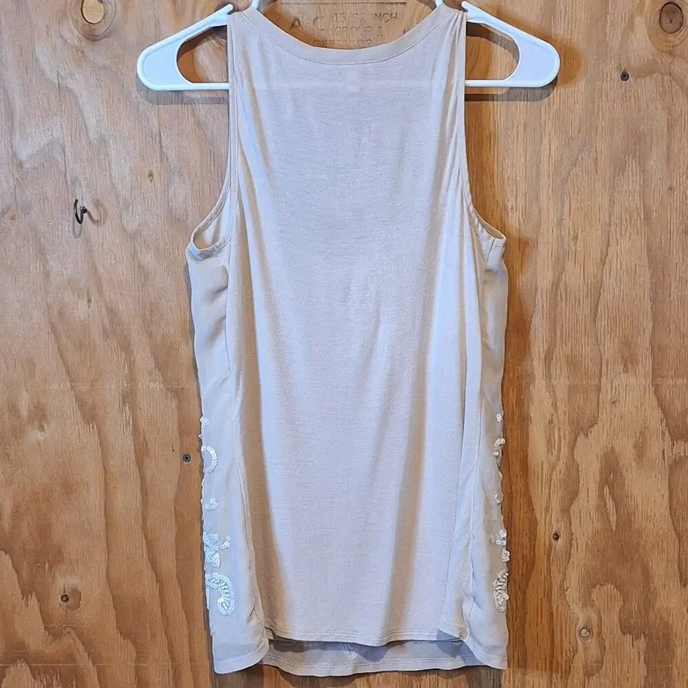 Express Tank Top Women Small Beaded Sequined Floral BohoChic Minimalist Neutral